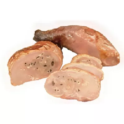 Deboned and stuffed guinea fowl leg